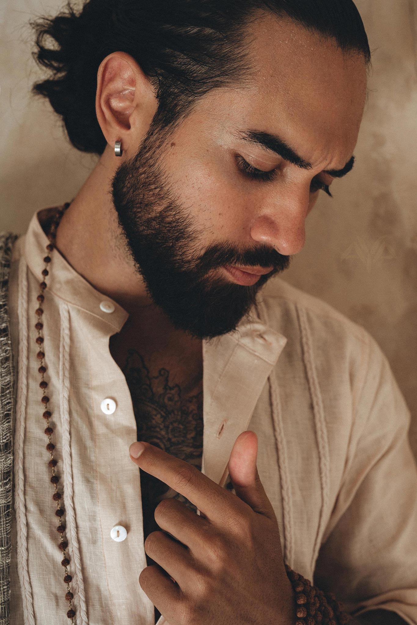 Pale Pink Linen Shirt for Men with Handmade Braids - AYA Sacred Wear