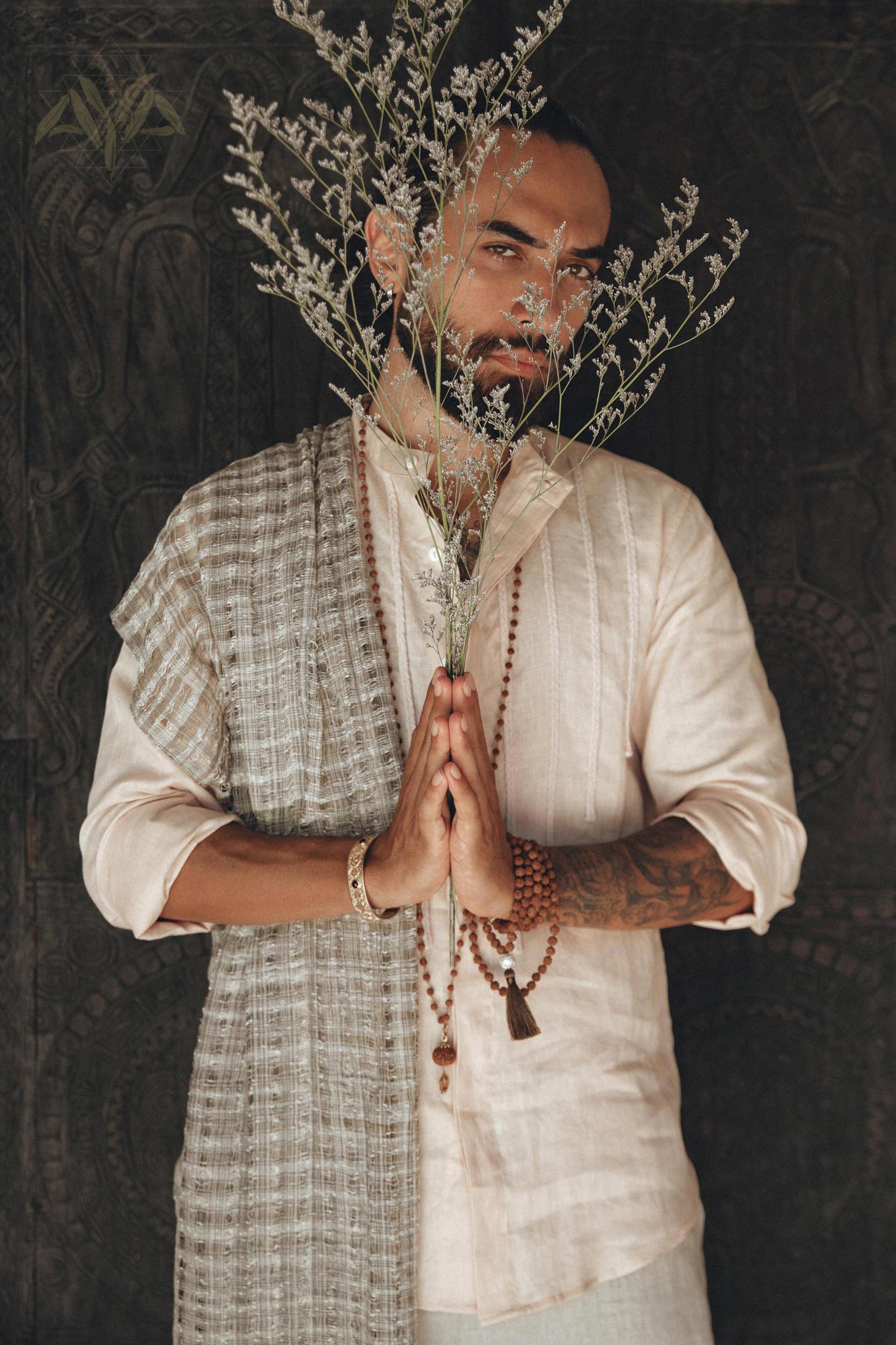 Pale Pink Linen Shirt for Men with Handmade Braids - AYA Sacred Wear