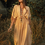 Pale Yellow Boho Dress • Plus Size Dress for Women • Kaftan Maxi Dress - AYA Sacred Wear