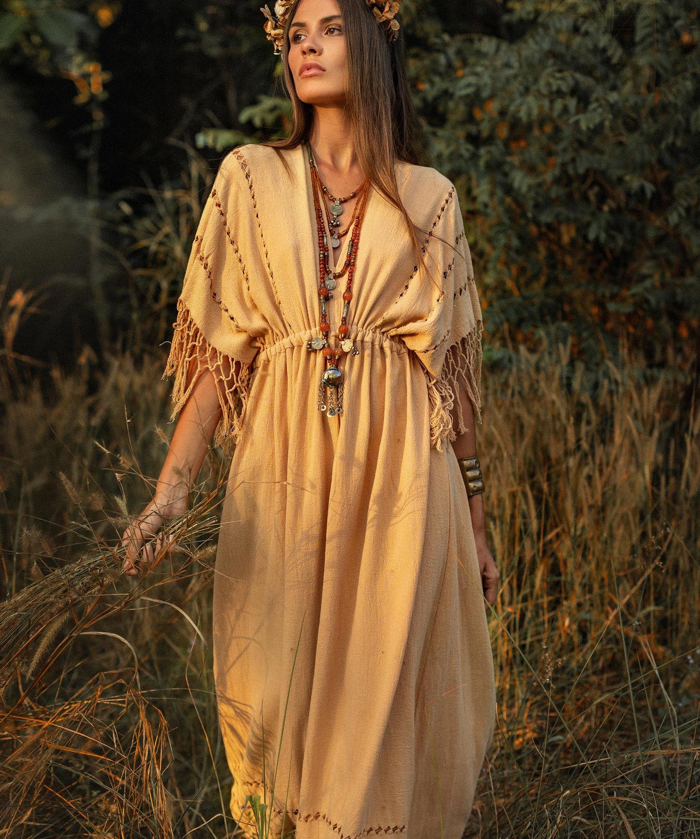 Pale Yellow Boho Dress • Plus Size Dress for Women • Kaftan Maxi Dress - AYA Sacred Wear