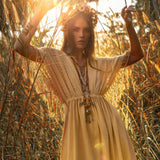 Pale Yellow Boho Dress • Plus Size Dress for Women • Kaftan Maxi Dress - AYA Sacred Wear