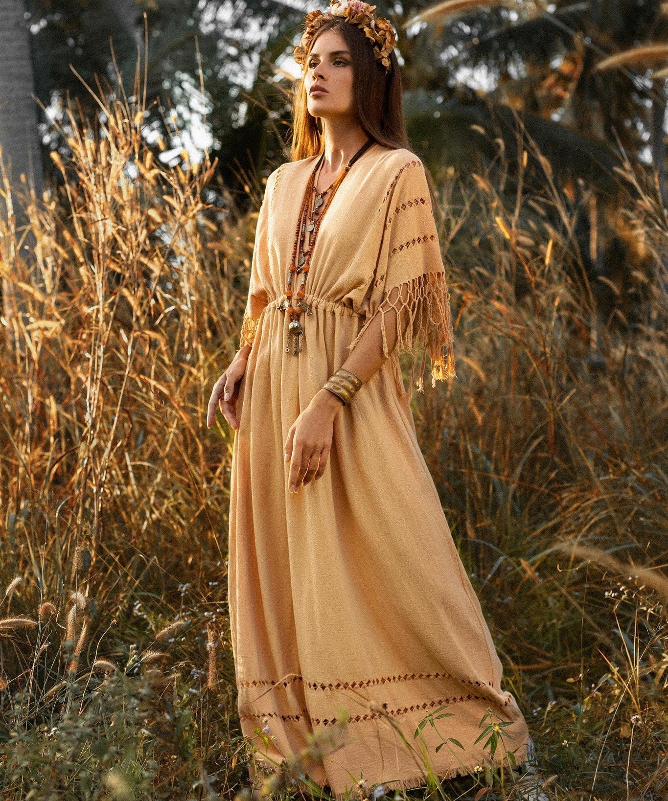 Pale Yellow Boho Dress • Plus Size Dress for Women • Kaftan Maxi Dress - AYA Sacred Wear