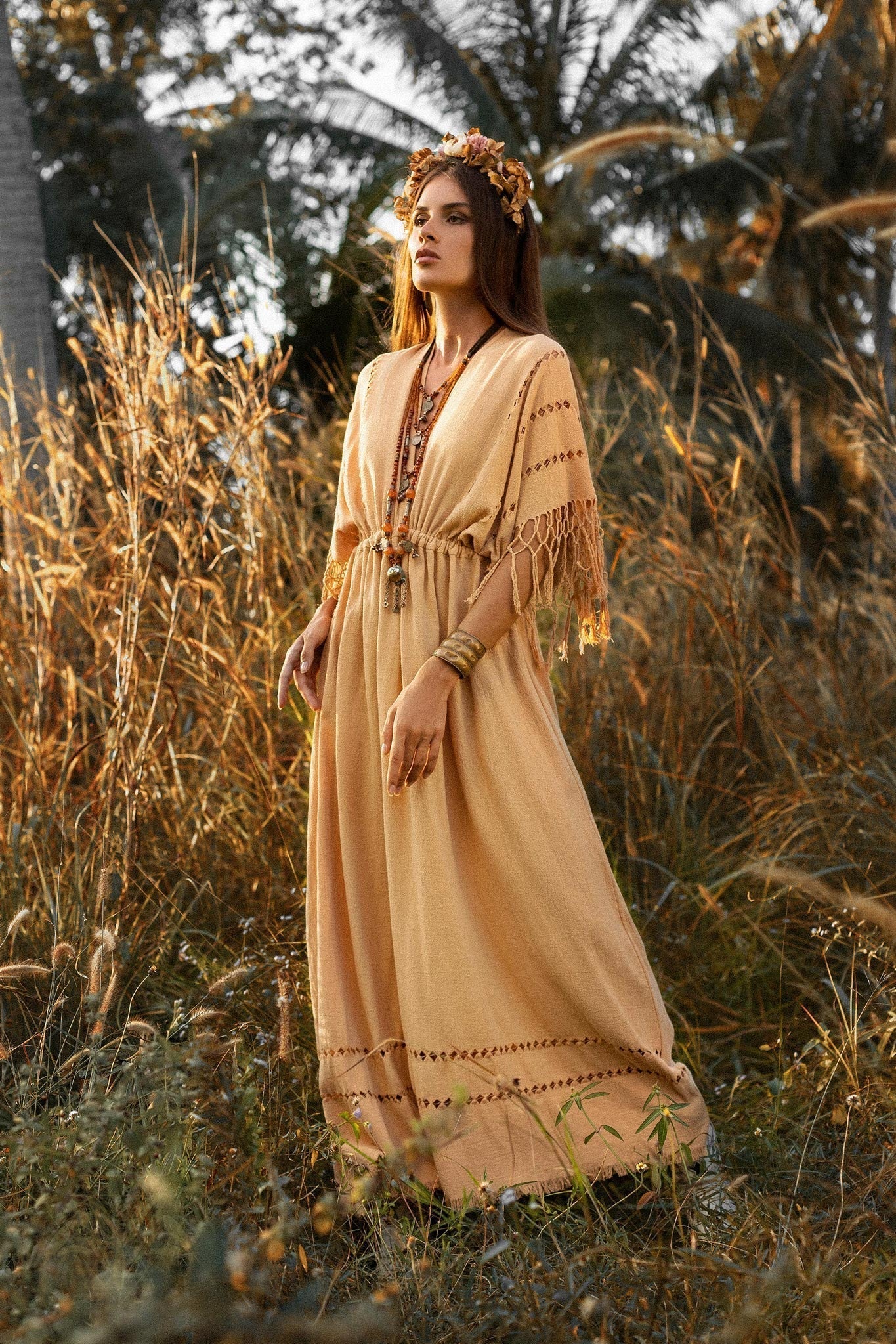 Pale Yellow Boho Dress • Plus Size Dress for Women • Kaftan Maxi Dress - AYA Sacred Wear