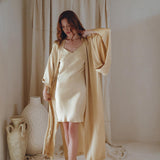 Peace Silk Boho Dress • Mini Cocktail Dress • Evening Gold Silk Dress - AYA Sacred Wear