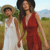 Peace Silk & Cotton Red Rose Jumpsuit • Backless Evening Overall Romper - AYA Sacred Wear