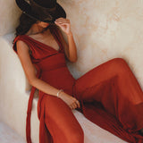Peace Silk & Cotton Red Rose Jumpsuit • Backless Evening Overall Romper - AYA Sacred Wear