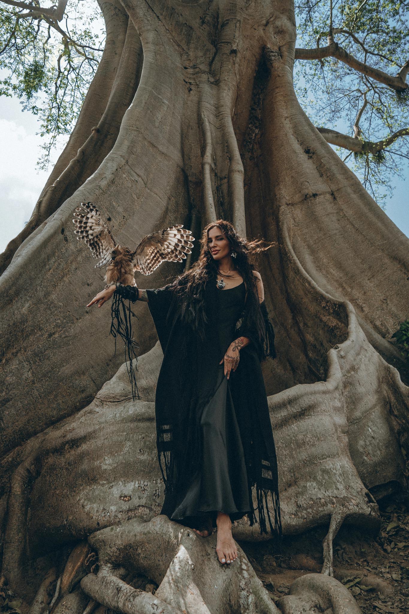 Peace Silk Slip Dress • Natural Silk Dress Women • Black Long Maxi Dress - AYA Sacred Wear