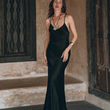 Peace Silk Slip Dress • Natural Silk Dress Women • Black Long Maxi Dress - AYA Sacred Wear