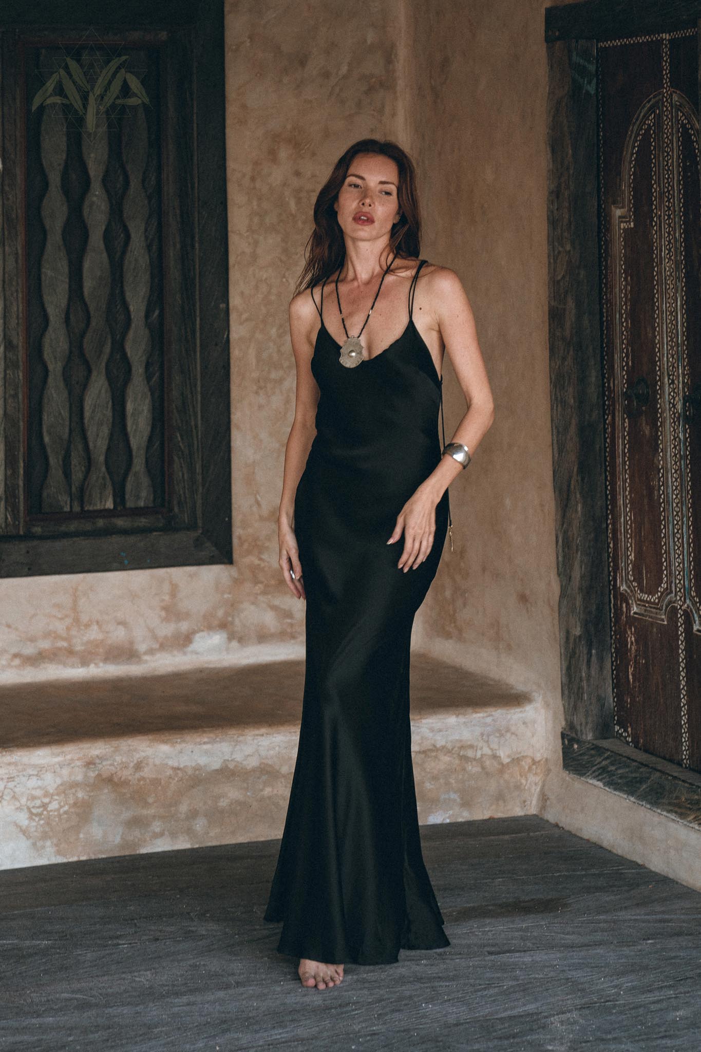Peace Silk Slip Dress • Natural Silk Dress Women • Black Long Maxi Dress - AYA Sacred Wear