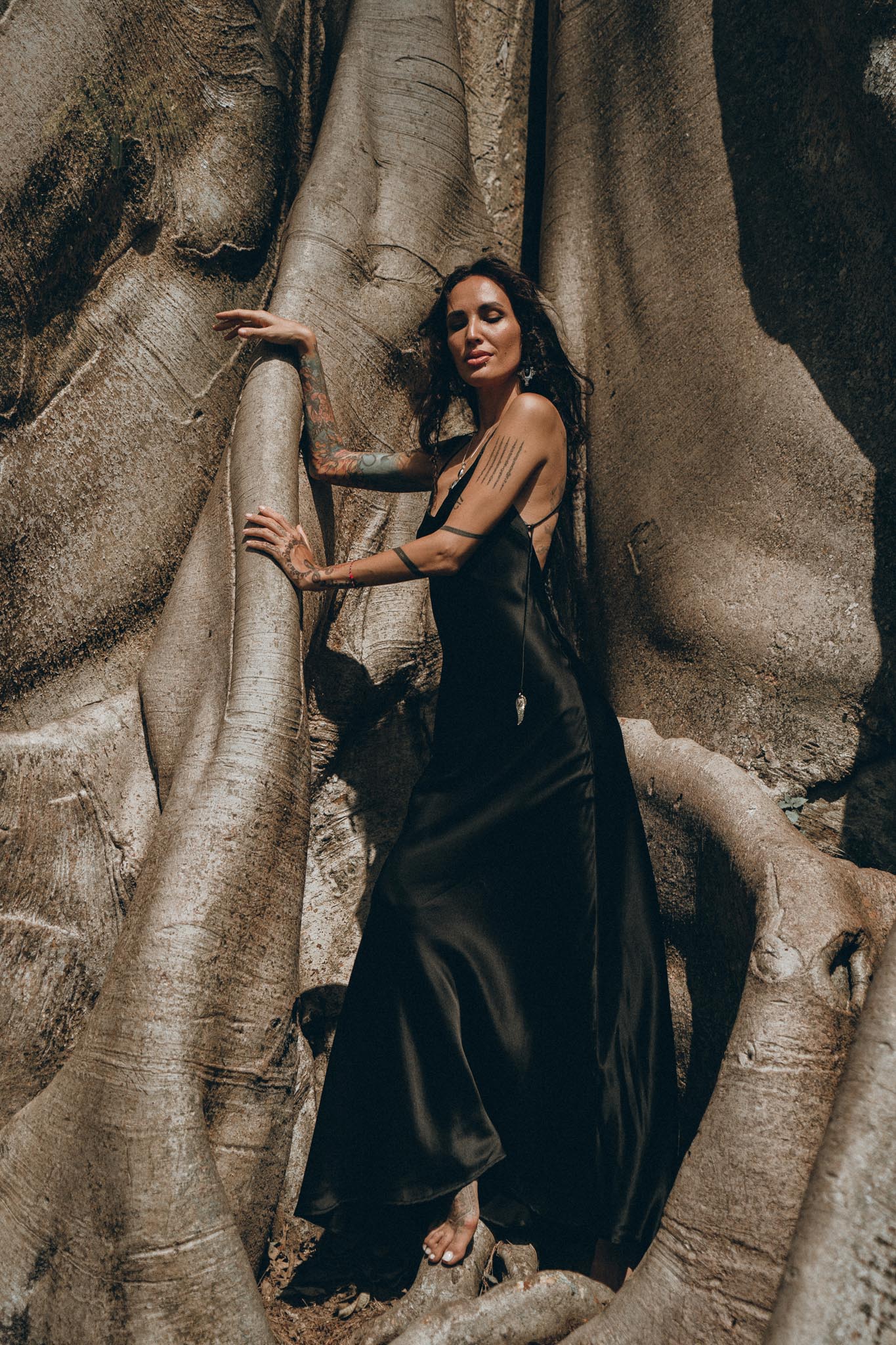 Peace Silk Slip Dress • Natural Silk Dress Women • Black Long Maxi Dress - AYA Sacred Wear