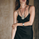 Peace Silk Slip Dress • Natural Silk Dress Women • Black Long Maxi Dress - AYA Sacred Wear