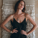 Peace Silk Slip Dress • Natural Silk Dress Women • Black Silk Mini Dress - AYA Sacred Wear