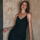 Peace Silk Slip Dress • Natural Silk Dress Women • Black Silk Mini Dress - AYA Sacred Wear