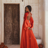 Empress Waist Red Silk Gown - Shanti Grace Collection, flaunting grace, sophistication, and ethics
