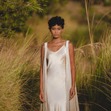 Pearl White Silk Simple Wedding Dress • Peace Silk Boho Dress Women - AYA Sacred Wear