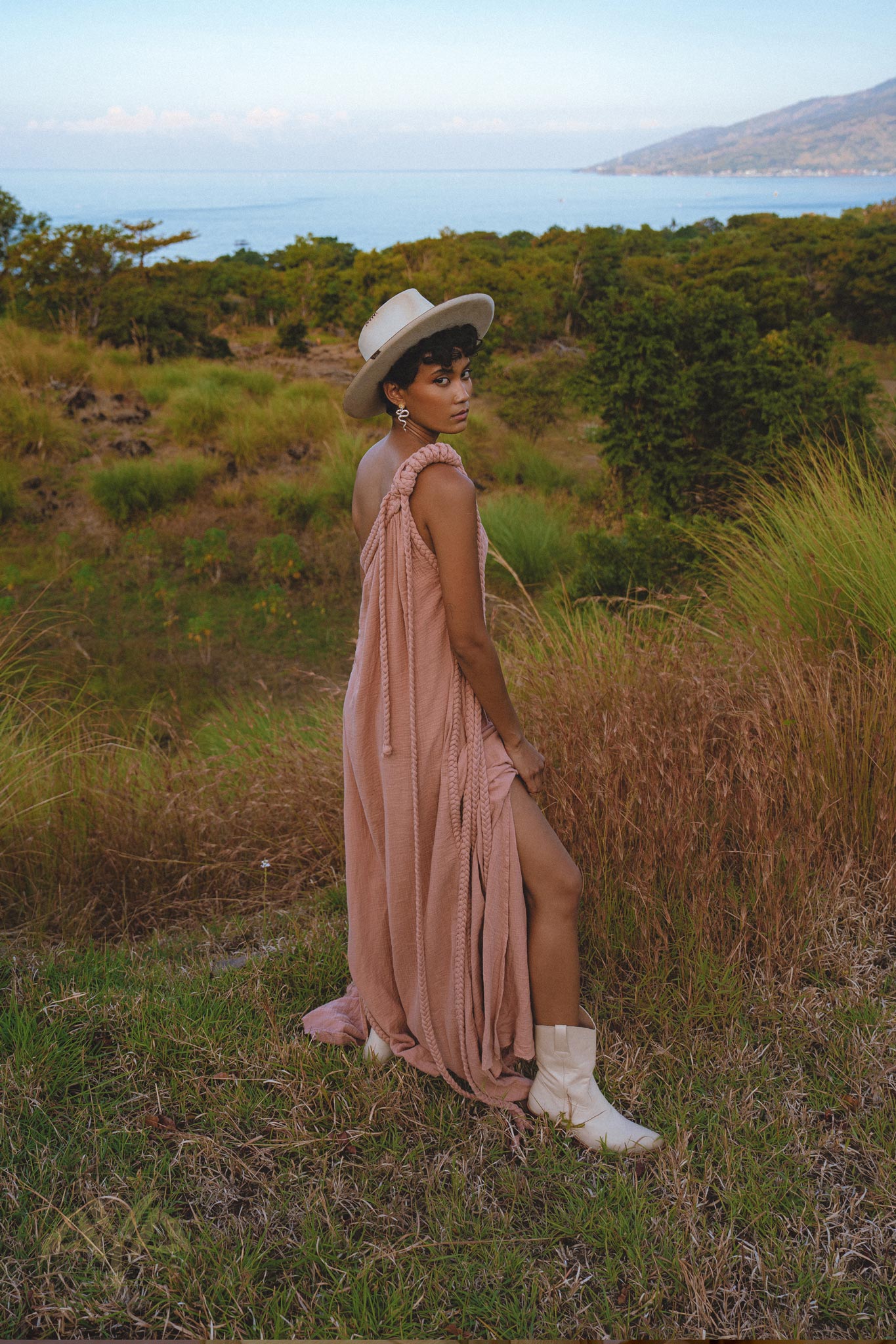 Pink Aurora Greek Goddess Dress • Boho Macrame Dress • Boho Sustainable Dress - AYA Sacred Wear
