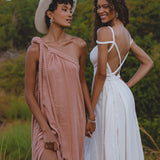 Pink Aurora Greek Goddess Dress • Boho Macrame Dress • Boho Sustainable Dress - AYA Sacred Wear