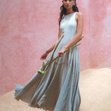 Powder Blue Bhakti Dress • Hand Embroidered Dress • Organic Casual Dress • Goddess Dress - AYA Sacred Wear