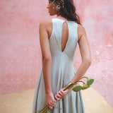 Powder Blue Bhakti Dress • Hand Embroidered Dress • Organic Casual Dress • Goddess Dress - AYA Sacred Wear