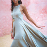 Powder Blue Bhakti Dress • Hand Embroidered Dress • Organic Casual Dress • Goddess Dress - AYA Sacred Wear