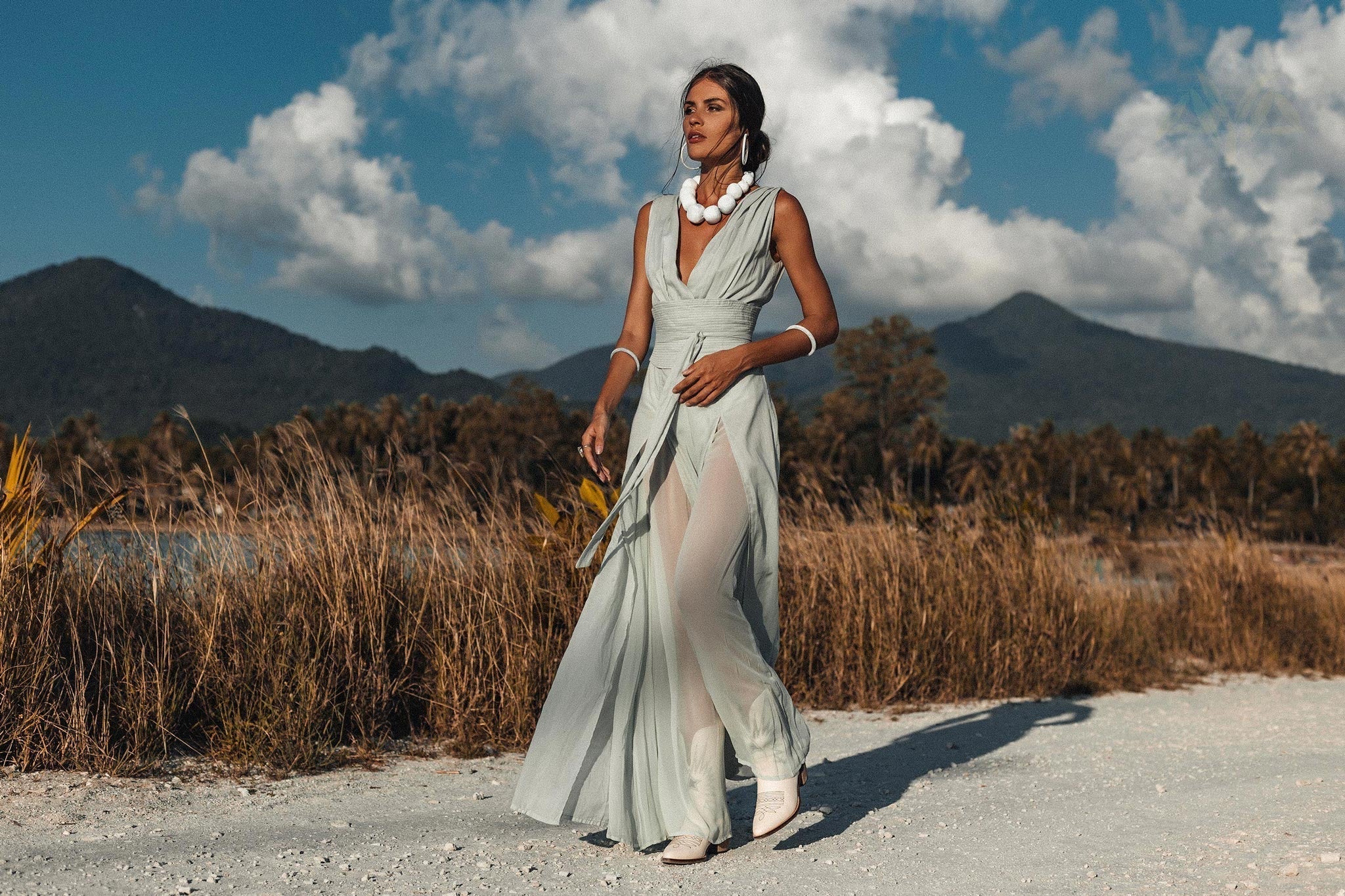 Powder Blue Boho Jumpsuit Women • Peace Silk & Cotton Romper for Women - AYA Sacred Wear