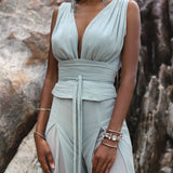 Powder Blue Boho Jumpsuit Women • Peace Silk & Cotton Romper for Women - AYA Sacred Wear