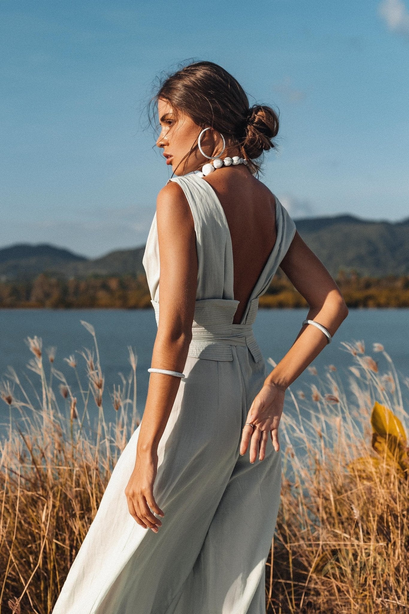 Powder Blue Boho Jumpsuit Women • Peace Silk & Cotton Romper for Women - AYA Sacred Wear