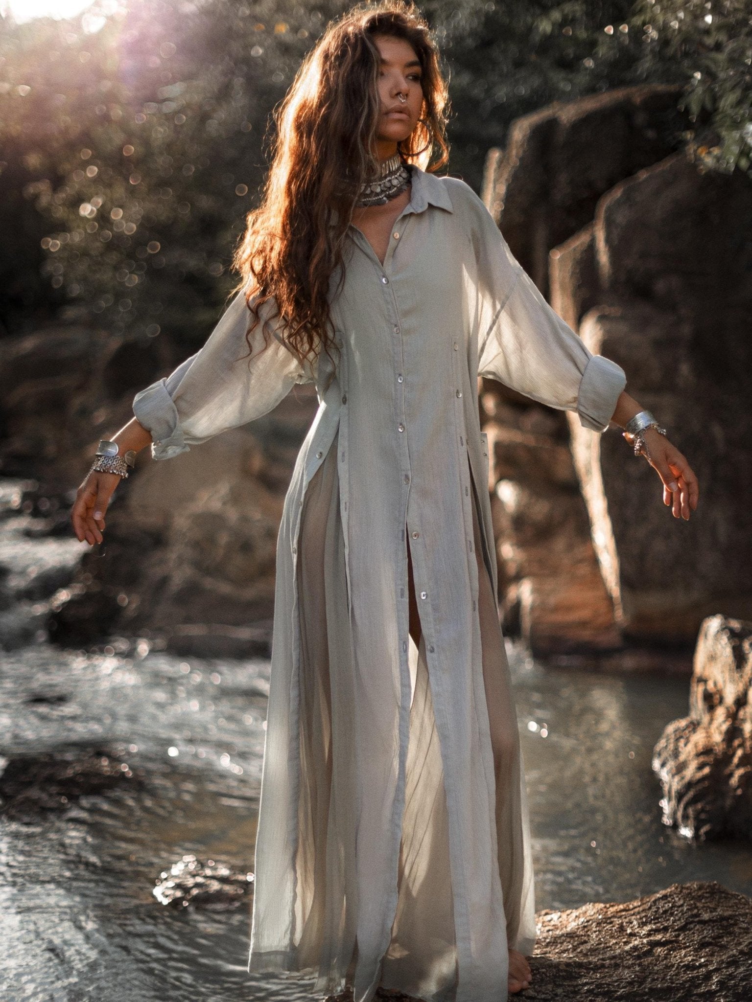 Powder Blue Kannika Shirt Dress • Multiway Button Down Dress • Wrap Cover Up Dress - AYA Sacred Wear