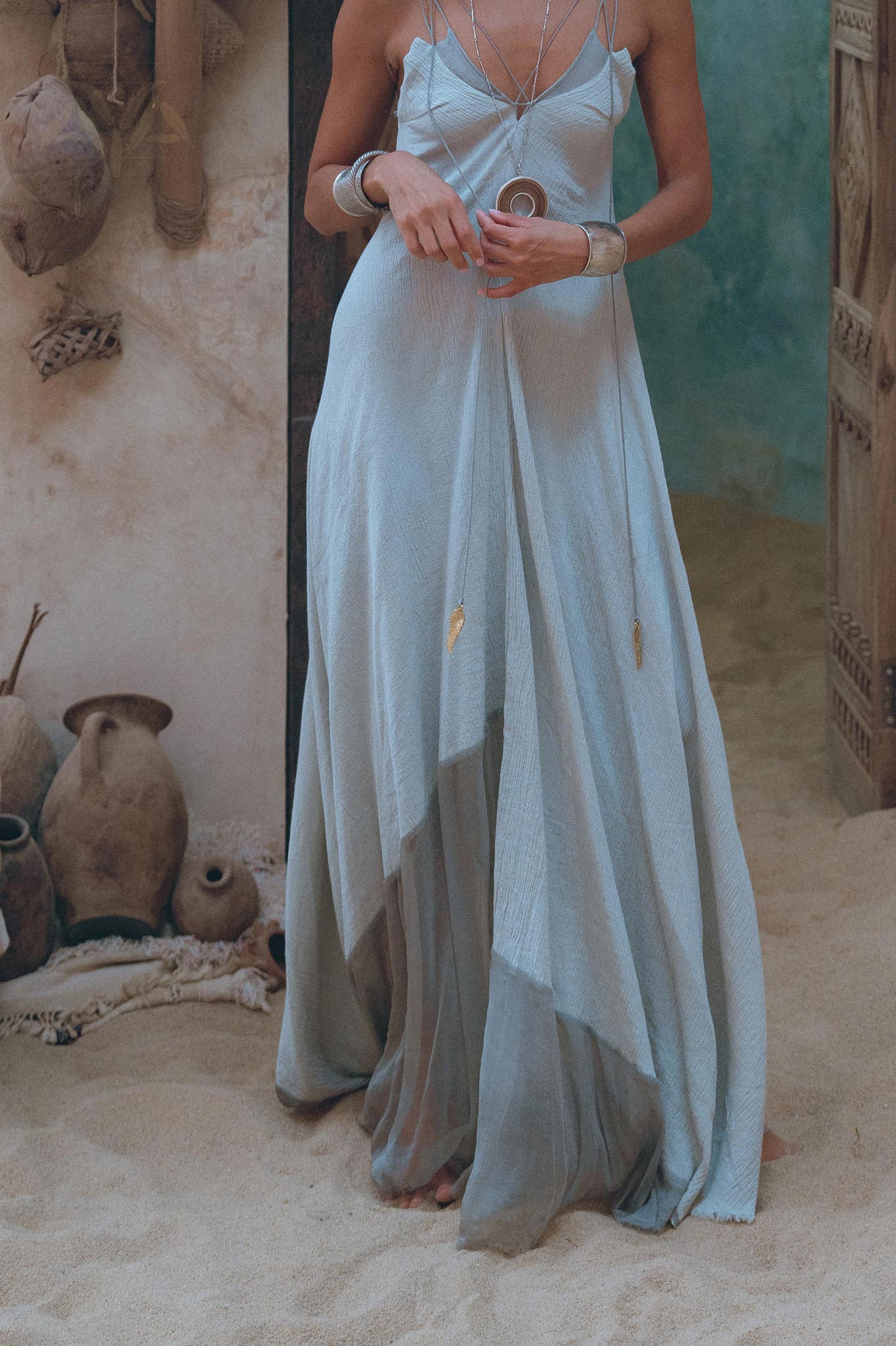Powder Blue Padma Dress • Handloomed Laces Dress • Minimalist Goddess Dress - AYA Sacred Wear