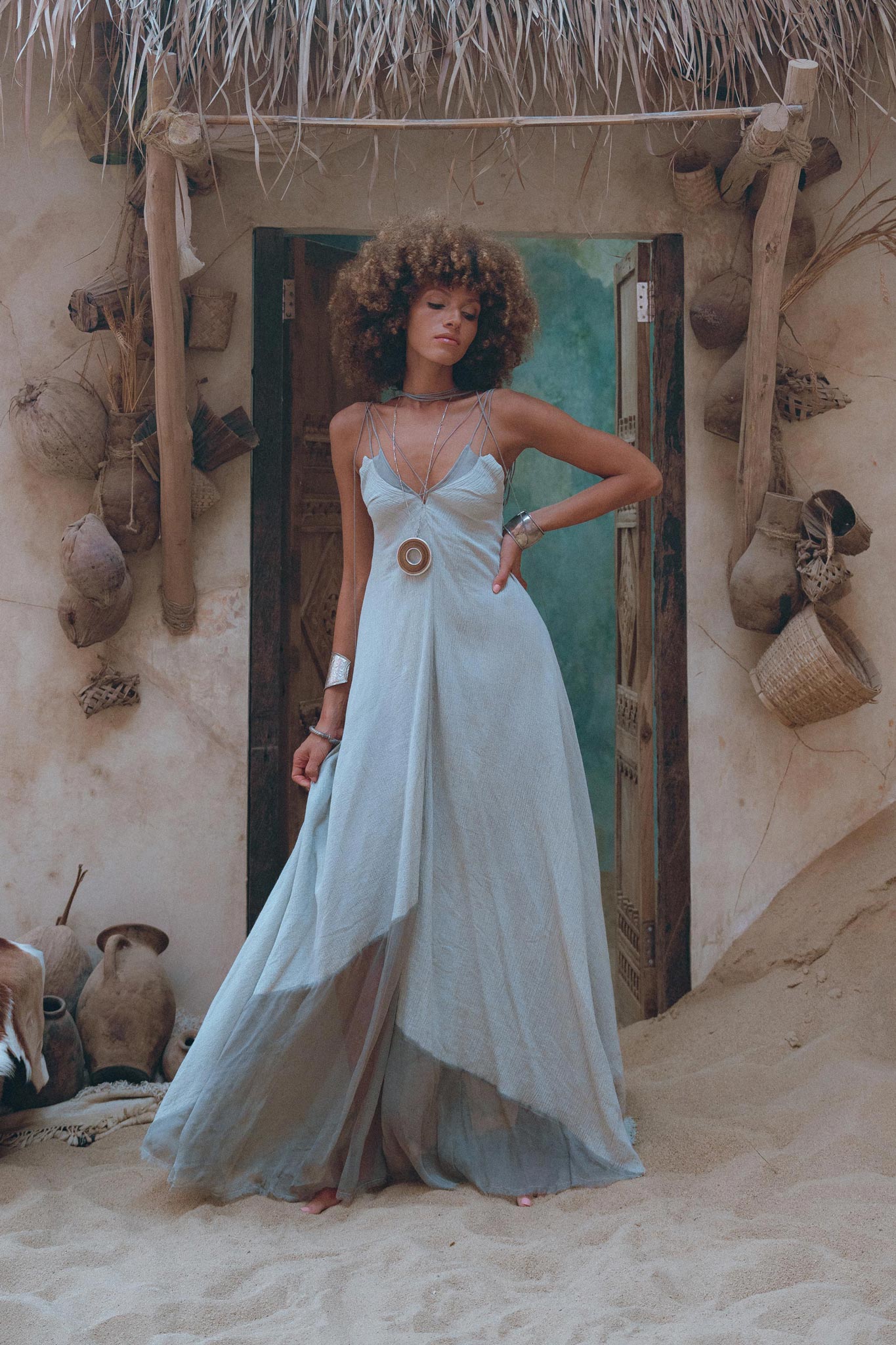 Powder Blue Padma Dress • Handloomed Laces Dress • Minimalist Goddess Dress - AYA Sacred Wear
