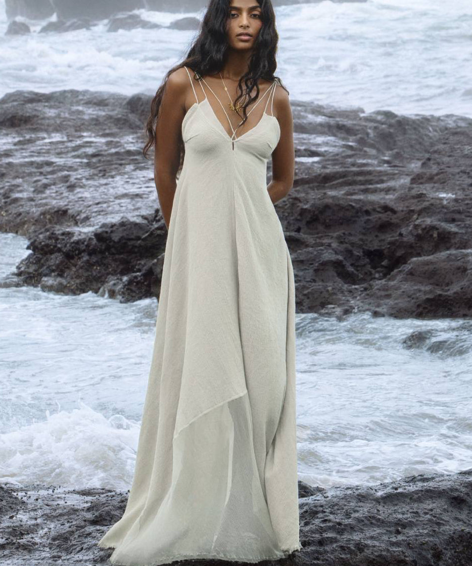 Powder Blue Padma Dress • Handloomed Laces Dress • Minimalist Goddess Dress - AYA Sacred Wear