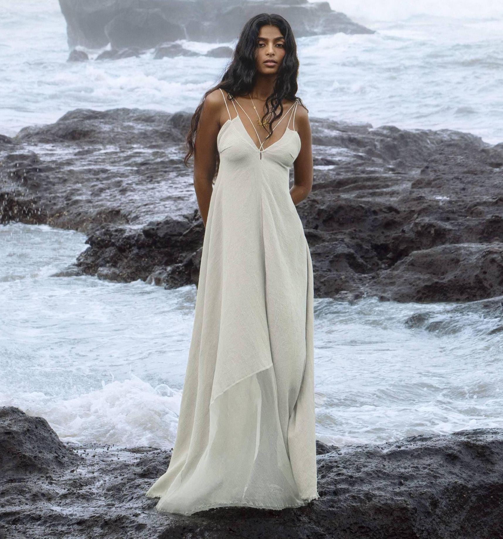 Powder Blue Padma Dress • Handloomed Laces Dress • Minimalist Goddess Dress - AYA Sacred Wear