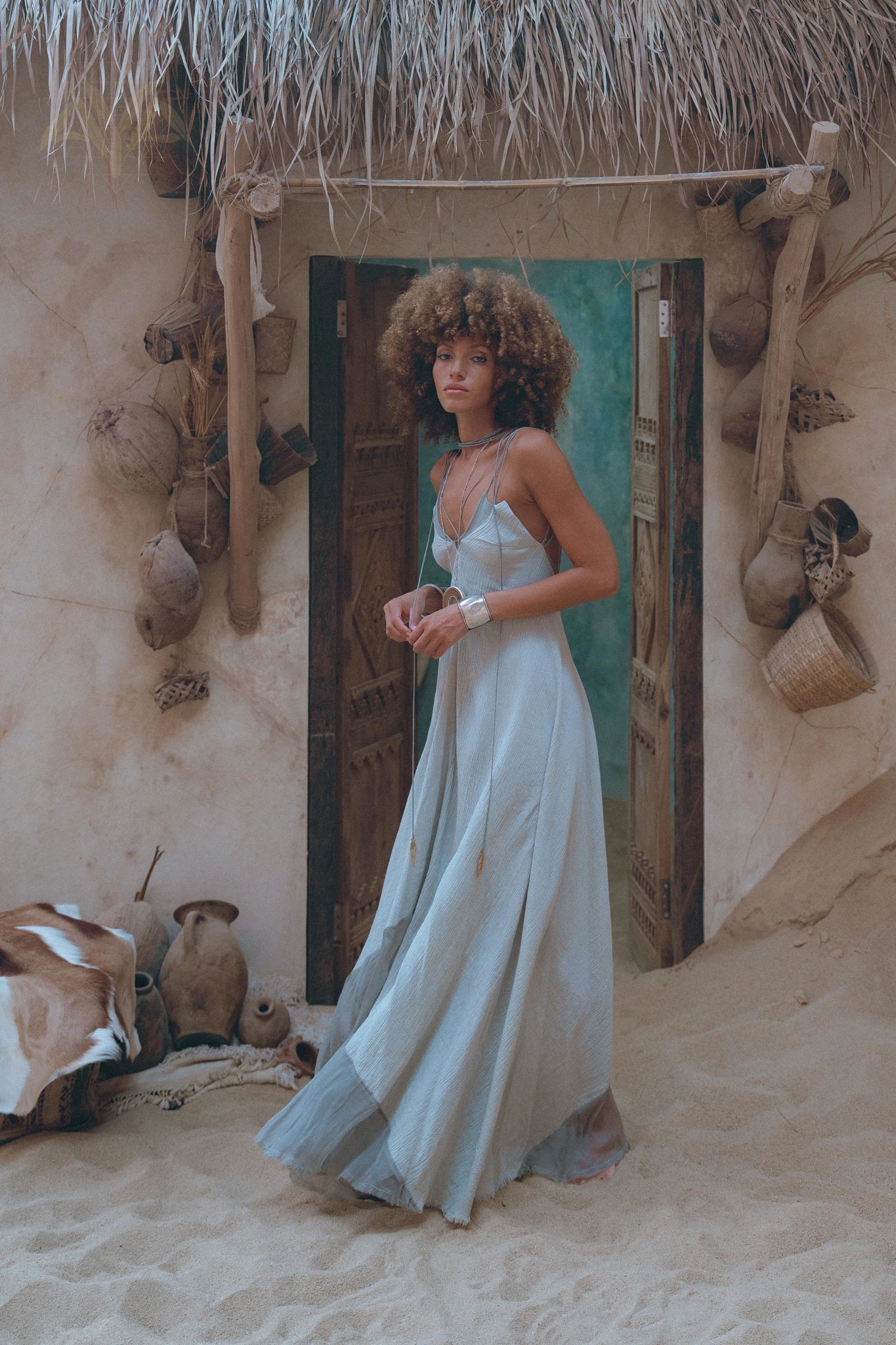 Powder Blue Padma Dress • Handloomed Laces Dress • Minimalist Goddess Dress - AYA Sacred Wear