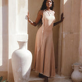 Powder Pink Aisha Dress • Greek Goddess Dress • Asymmetrical Bridesmaid Dress - AYA Sacred Wear