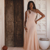 Powder Pink Aisha Dress • Greek Goddess Dress • Asymmetrical Bridesmaid Dress - AYA Sacred Wear