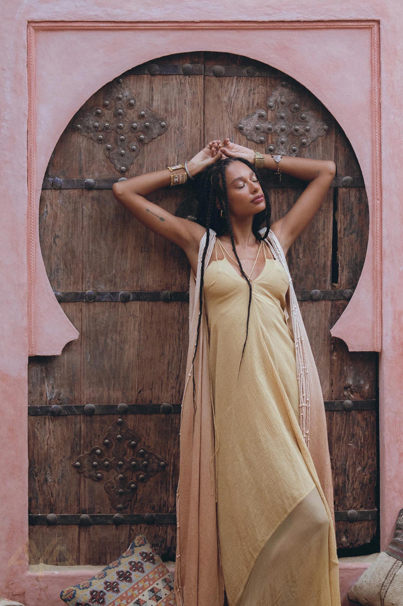 Powder Pink Athena Cape • Ombré Braided Lightweight Kimono • Macrame Robe for Women - AYA Sacred Wear