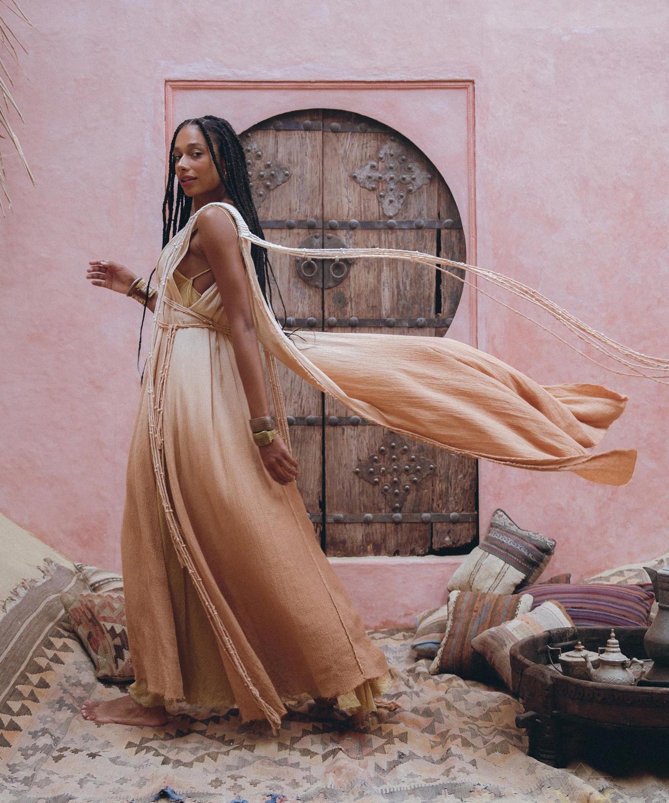 Powder Pink Athena Cape • Ombré Braided Lightweight Kimono • Macrame Robe for Women - AYA Sacred Wear