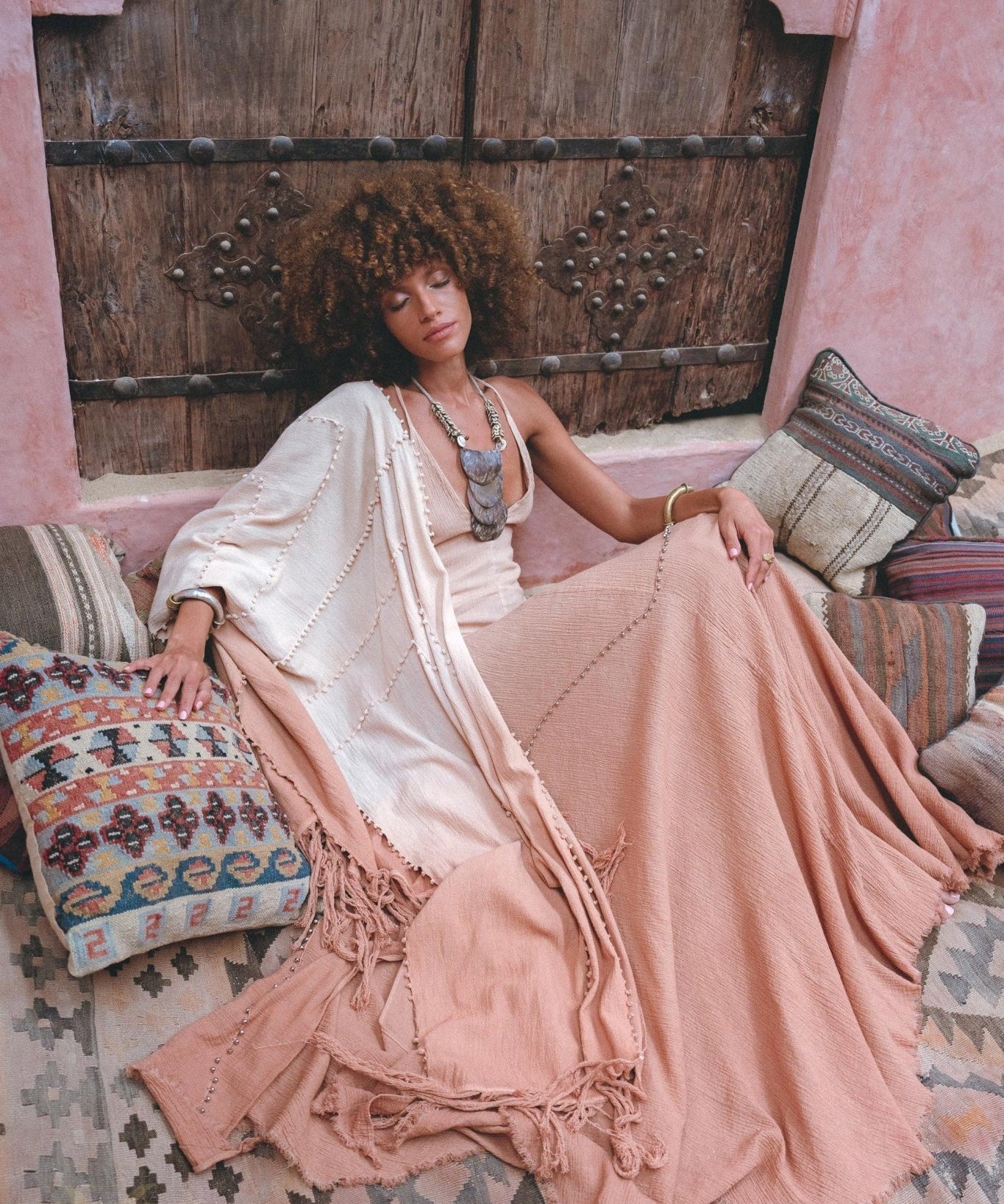Powder Pink Boho Poncho • Bohemian Cape • Plus Size Clothing • Wrap Shawl • Ombre Sustainable Mantel - AYA Sacred Wear