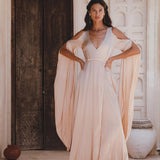 Powder Pink Matangi Peace Silk Gown • Silk Wedding Guest Dress • Boho Elegant Dress - AYA Sacred Wear