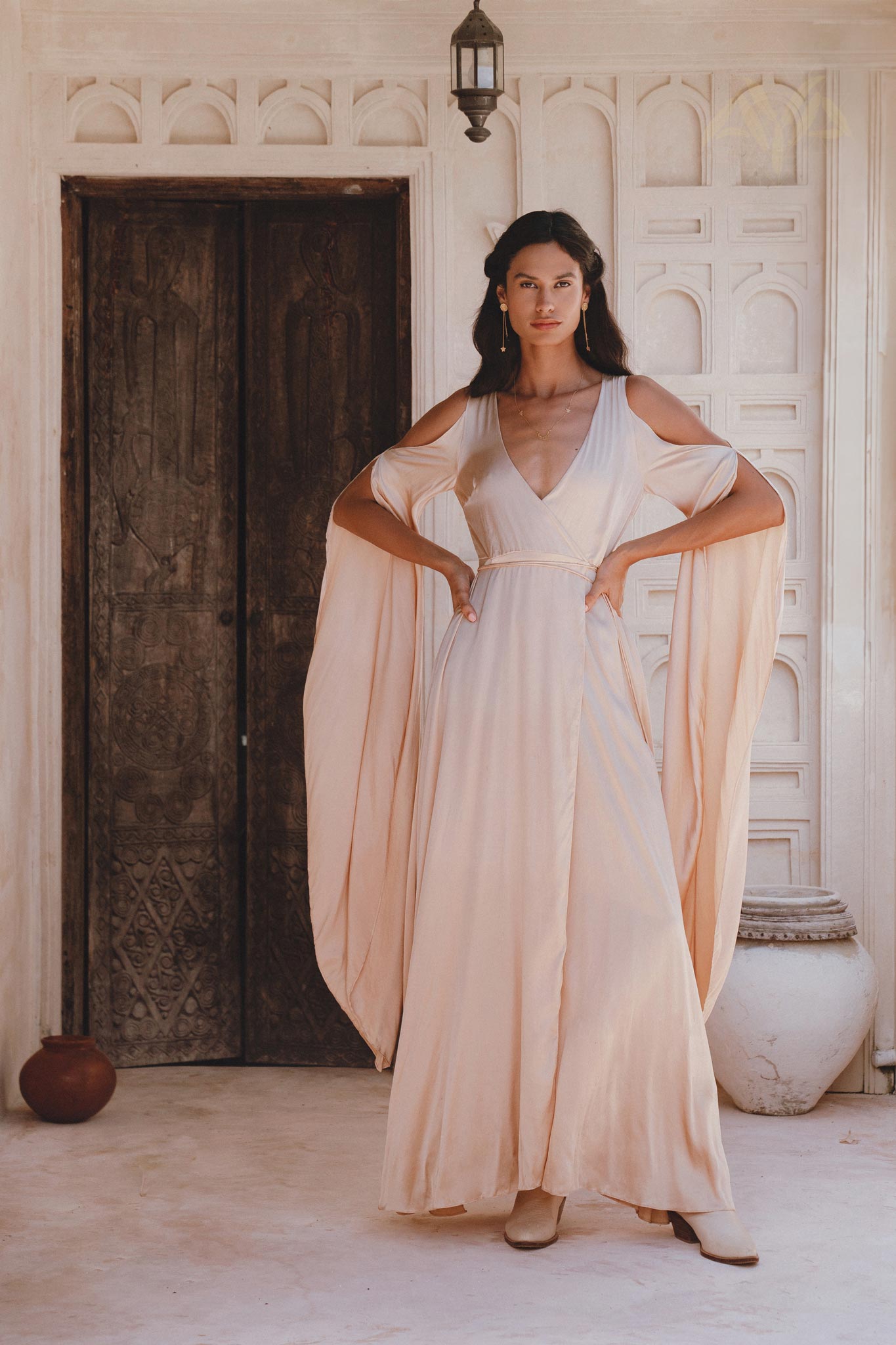Powder Pink Matangi Peace Silk Gown • Silk Wedding Guest Dress • Boho Elegant Dress - AYA Sacred Wear