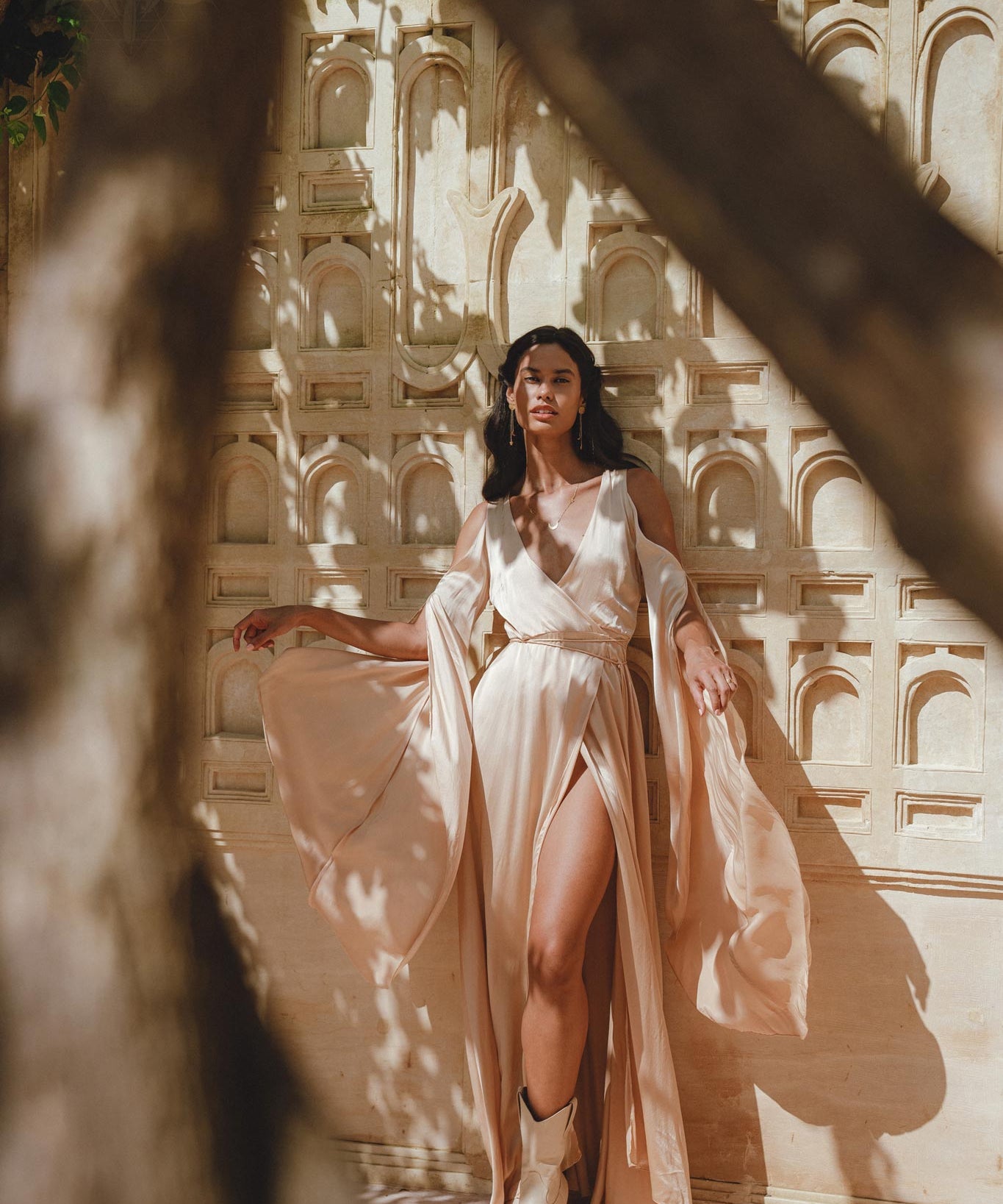 Powder Pink Matangi Peace Silk Gown • Silk Wedding Guest Dress • Boho Elegant Dress - AYA Sacred Wear