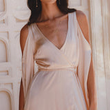 Powder Pink Matangi Peace Silk Gown • Silk Wedding Guest Dress • Boho Elegant Dress - AYA Sacred Wear