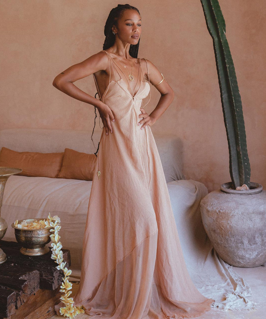 Powder Pink Padma Dress • Bohemian Handloomed Dress • Greek Goddess Summer Dress - AYA Sacred Wear