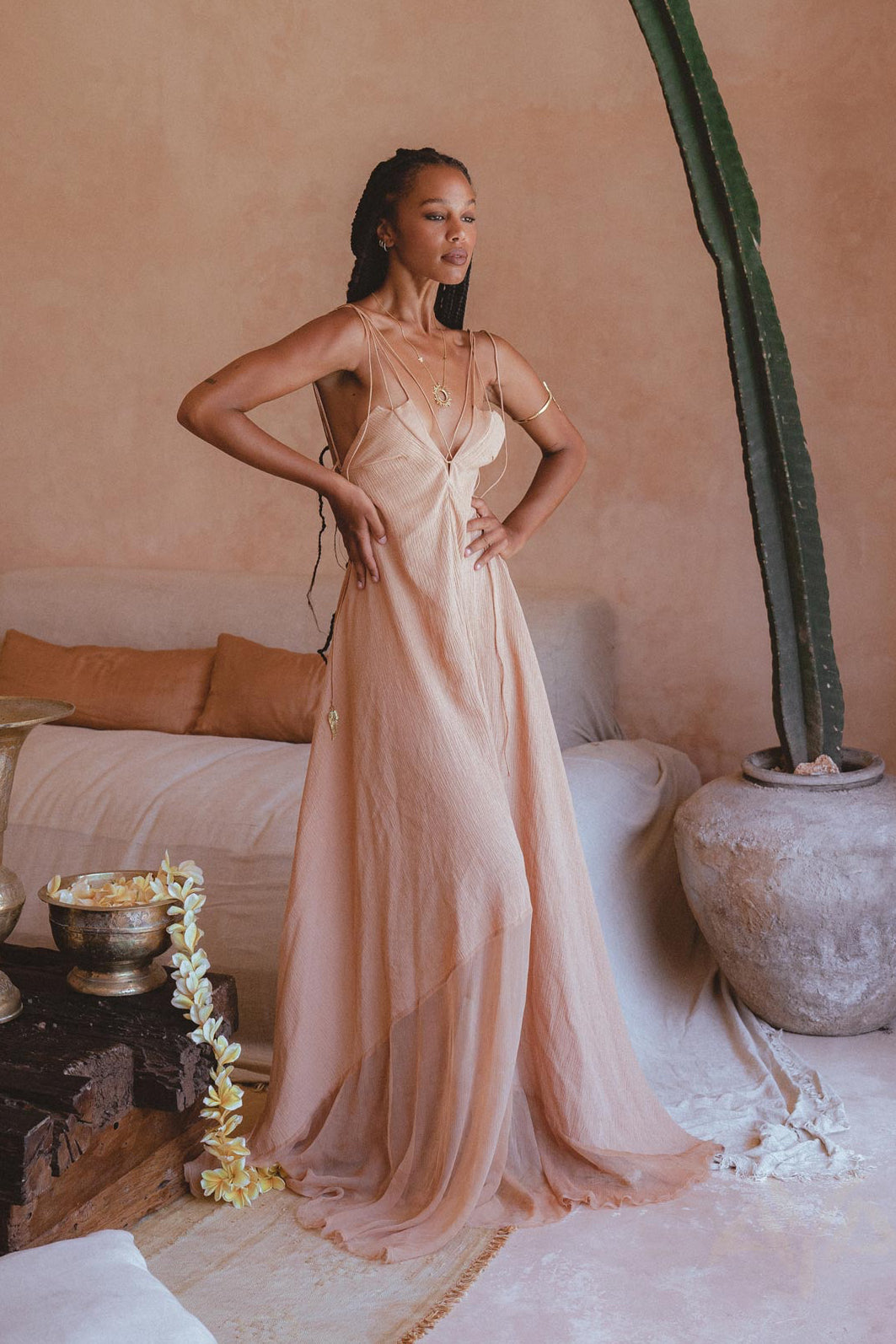 Powder Pink Padma Dress • Bohemian Handloomed Dress • Greek Goddess Summer Dress - AYA Sacred Wear