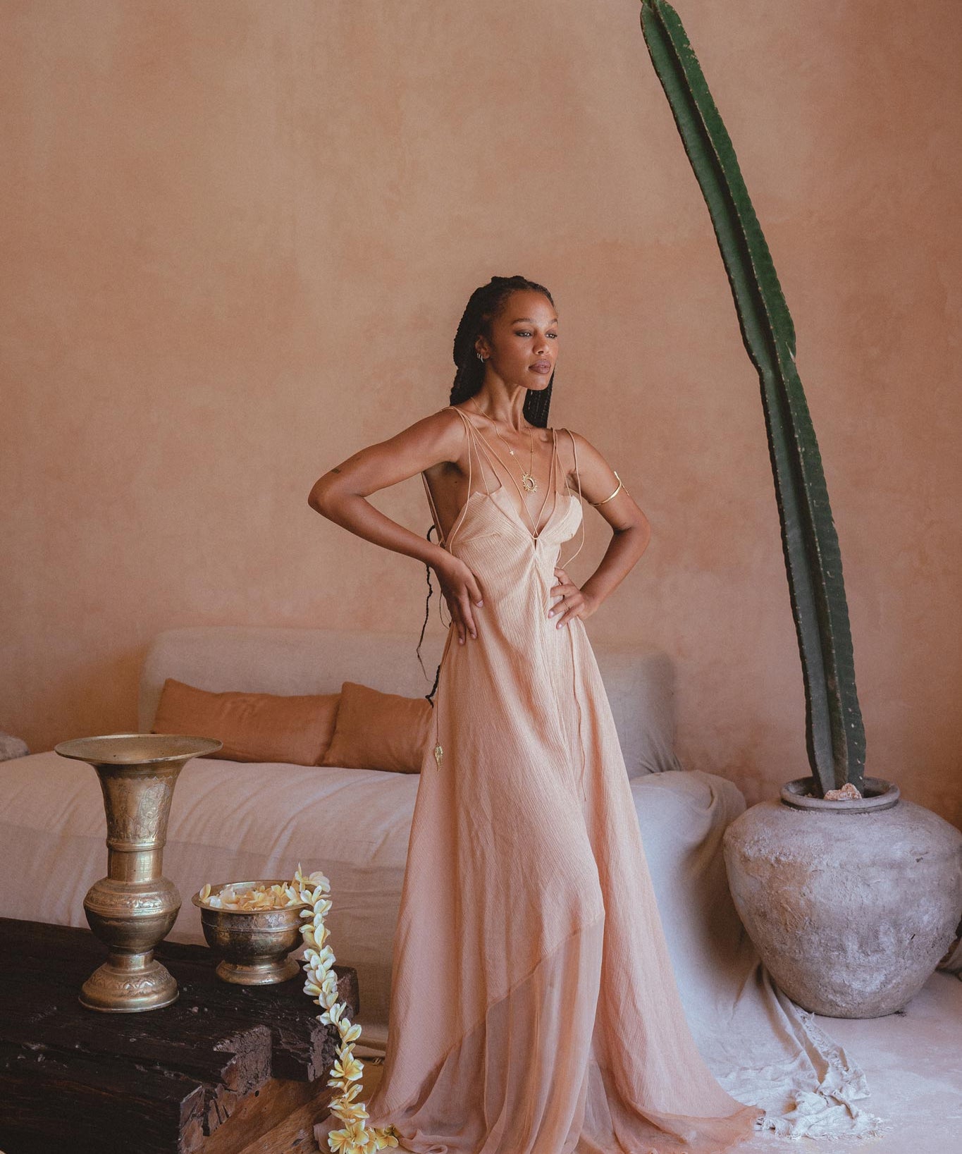 Powder Pink Padma Dress • Bohemian Handloomed Dress • Greek Goddess Summer Dress - AYA Sacred Wear