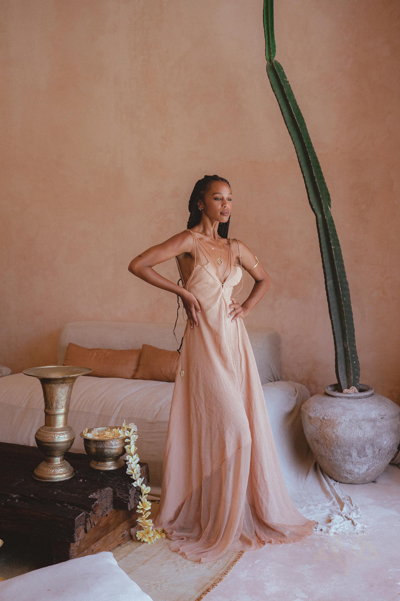 Powder Pink Padma Dress • Bohemian Handloomed Dress • Greek Goddess Summer Dress - AYA Sacred Wear