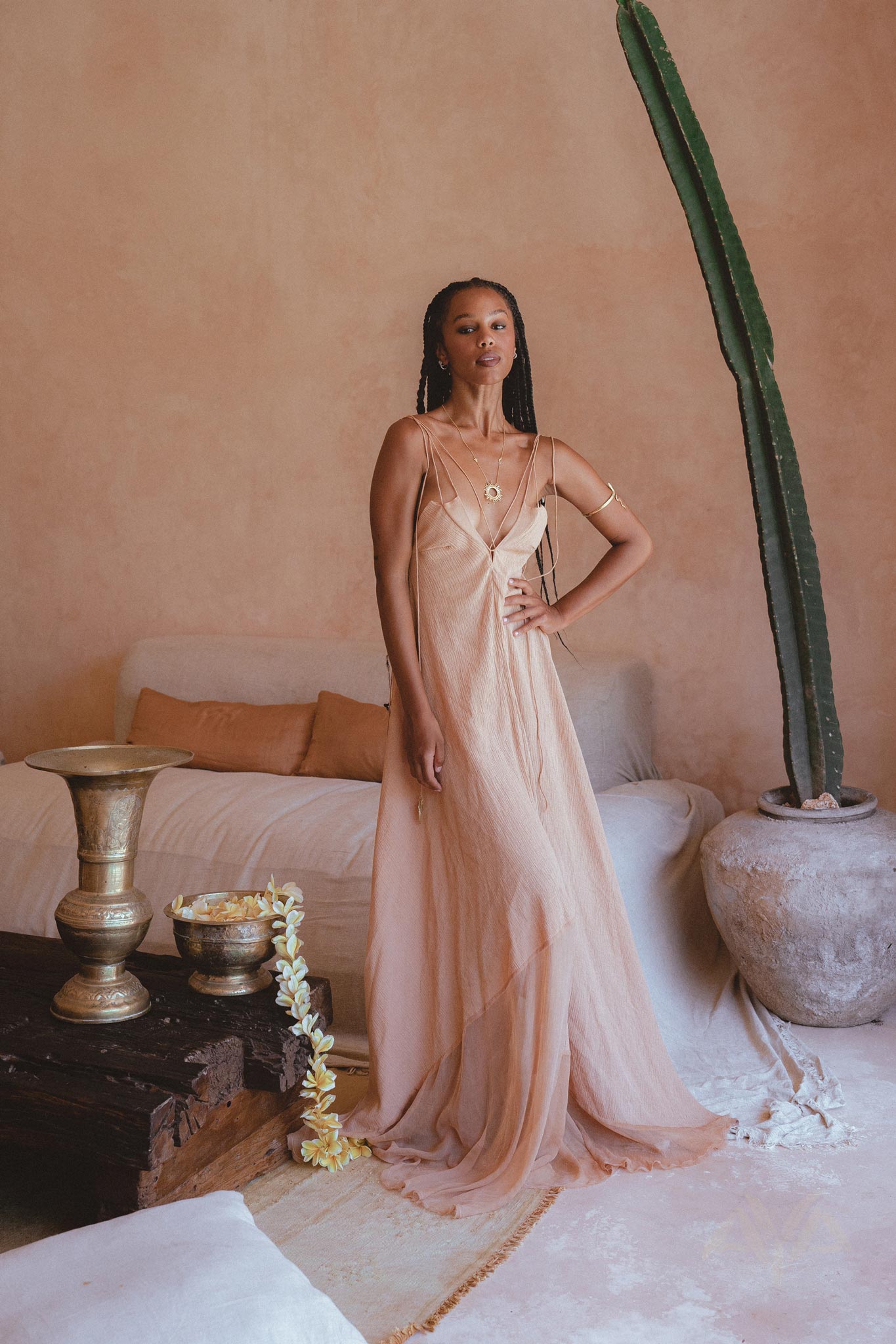 Powder Pink Padma Dress • Bohemian Handloomed Dress • Greek Goddess Summer Dress - AYA Sacred Wear