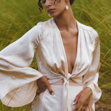 Powder Pink Venus Peace Silk Blouse • Ombre Goddess Top • Boho Wrap Top - AYA Sacred Wear