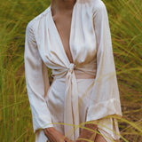 Powder Pink Venus Peace Silk Blouse • Ombre Goddess Top • Boho Wrap Top - AYA Sacred Wear