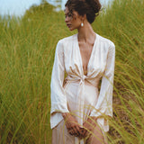 Powder Pink Venus Peace Silk Blouse • Ombre Goddess Top • Boho Wrap Top - AYA Sacred Wear